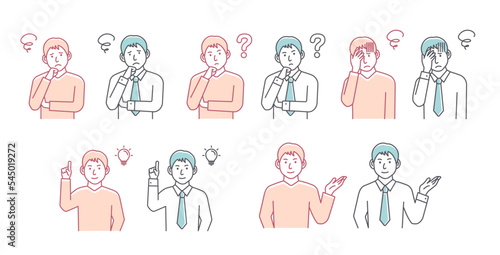 Vector illustration set of various gestures of young man