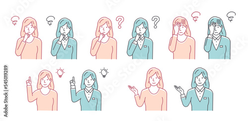 Vector illustration set of various gestures of young woman