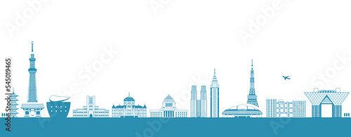 Tokyo cityscape vector illustration. Famous landmark  building , architecture.