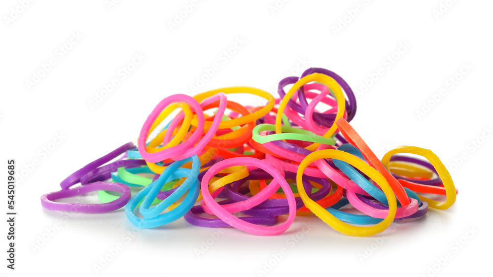 Heap of office colorful rubber bands on white background Heap of office colorful rubber bands on white background