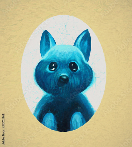 a blue puppy stylized as an old painting