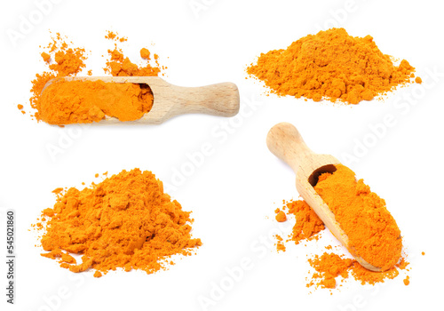 Set with saffron powder on white background