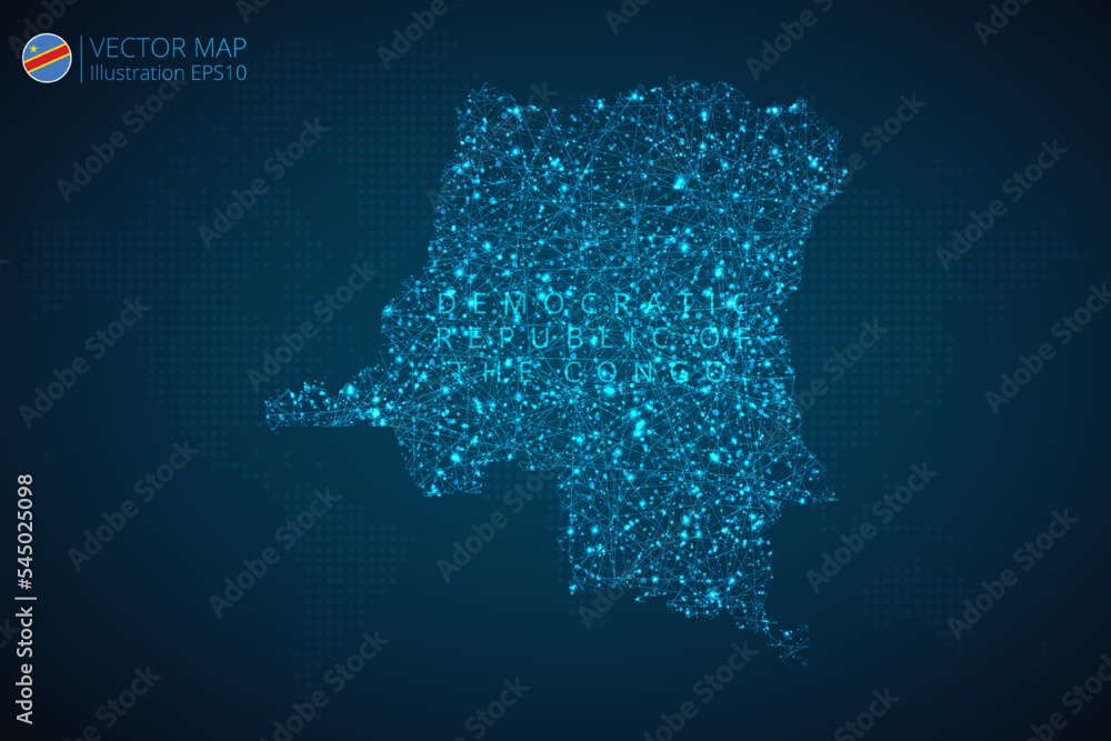 Map of Democratic Republic of the Congo modern design with abstract digital technology mesh polygonal shapes on dark blue background. Vector Illustration Eps 10.