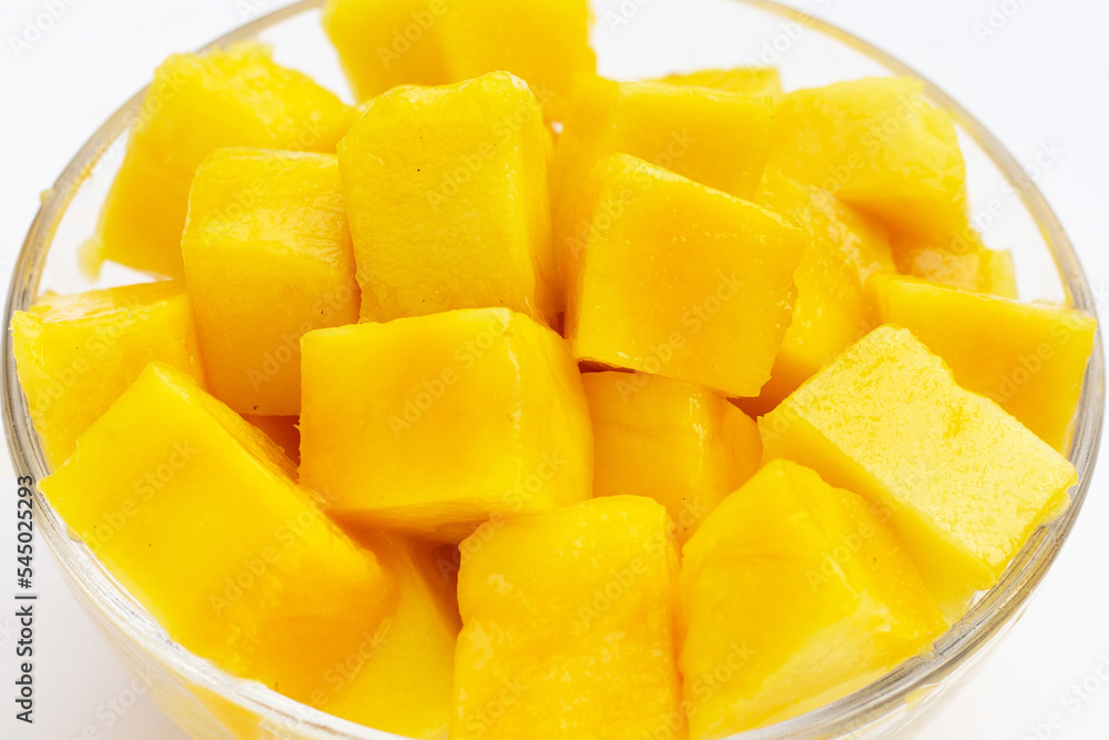 Tropical fruit, Mango cube slices in a bowl Tropical fruit, Mango cube slices in a bowl