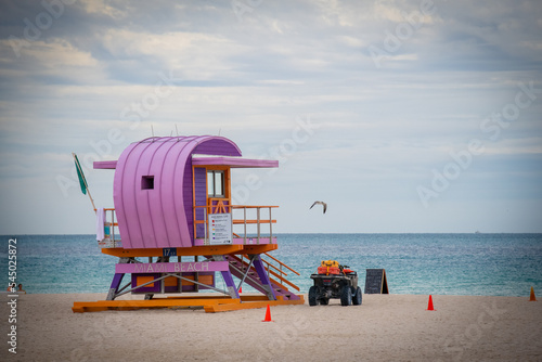 Colorful retro South Beach Life Guard stations in Miami, Florida © Martin