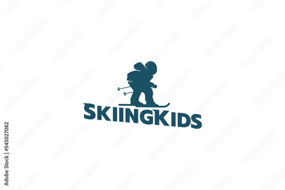 Fototapeta premium ice skiing logo with silhouette of a child playing ice skiing.