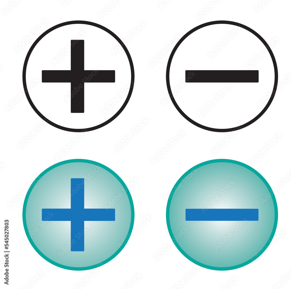 Plus and minus signs, illustration, icon in a modern design style for a website and mobile application, isolated on a white background Plus and minus signs, illustration, icon in a modern design style for a website and mobile application, isolated on a white background