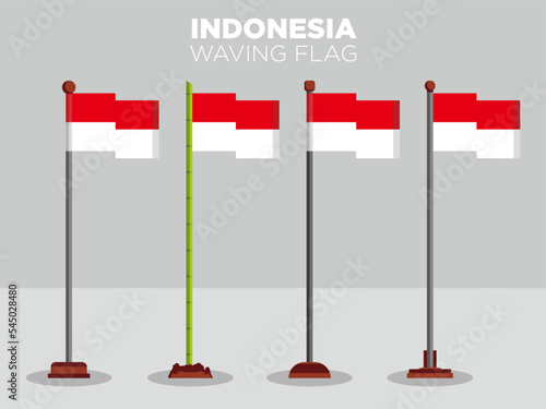 Indonesia waving flag with various poles design.