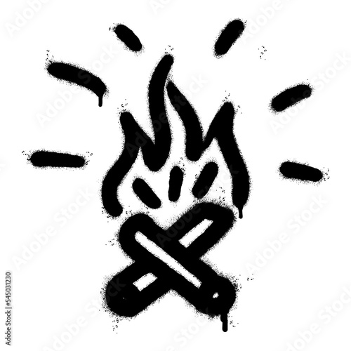 Spray Painted Graffiti camp fire icon Sprayed isolated with a white background. graffiti fire icon with over spray in black over white. Vector illustration.