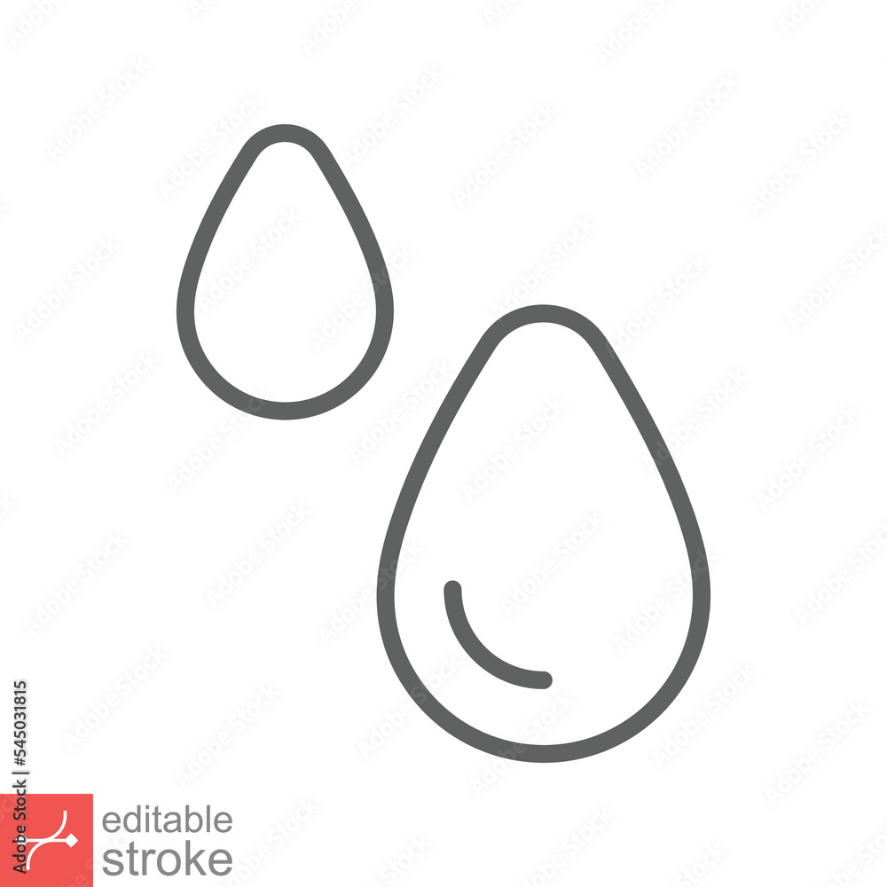 Water drops icon. Simple outline style. Drop water, droplet, liquid, rain, aqua, farming, environment concept. Thin line vector illustration isolated on white background. Editable stroke EPS 10. Water drops icon. Simple outline style. Drop water, droplet, liquid, rain, aqua, farming, environment concept. Thin line vector illustration isolated on white background. Editable stroke EPS 10.