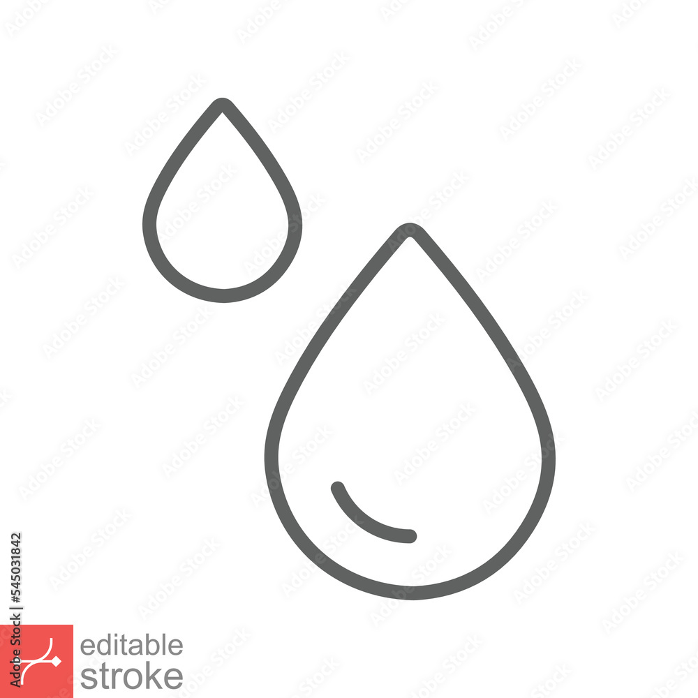 Water drops icon. Simple outline style. Drop water, droplet, liquid, rain, aqua, farming, environment concept. Thin line vector illustration isolated on white background. Editable stroke EPS 10. Water drops icon. Simple outline style. Drop water, droplet, liquid, rain, aqua, farming, environment concept. Thin line vector illustration isolated on white background. Editable stroke EPS 10.