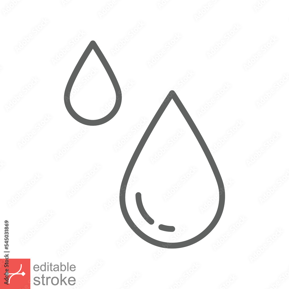 Water drops icon. Simple outline style. Drop water, droplet, liquid, rain, aqua, farming, environment concept. Thin line vector illustration isolated on white background. Editable stroke EPS 10. Water drops icon. Simple outline style. Drop water, droplet, liquid, rain, aqua, farming, environment concept. Thin line vector illustration isolated on white background. Editable stroke EPS 10.