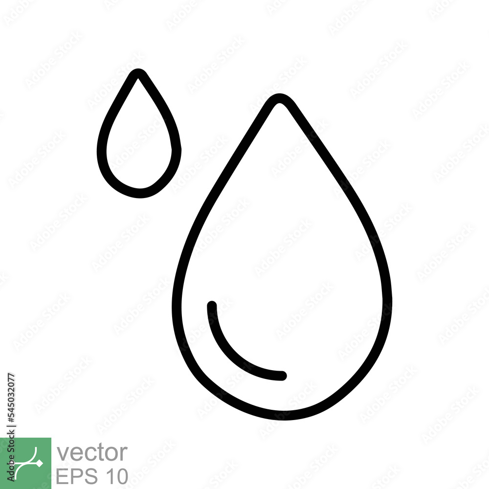 Water drops icon. Simple outline style. Drop water, droplet, liquid, rain, clean aqua, farming, environment concept. Thin line vector illustration isolated on white background. EPS 10. Water drops icon. Simple outline style. Drop water, droplet, liquid, rain, clean aqua, farming, environment concept. Thin line vector illustration isolated on white background. EPS 10.