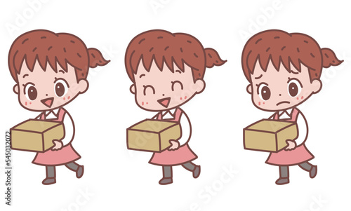 ダンボールを運ぶ女性_表情バリエーションセット