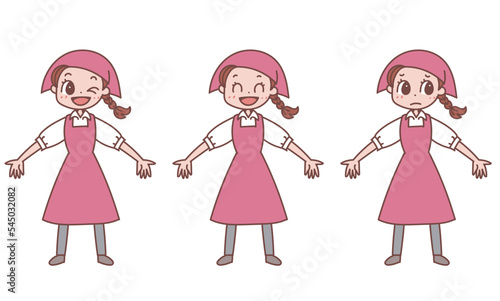両手を広げている女性_表情バリエーションセット