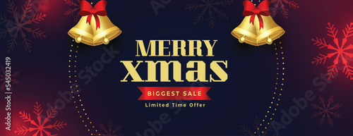 merry christmas biggest sale banner with golden bell