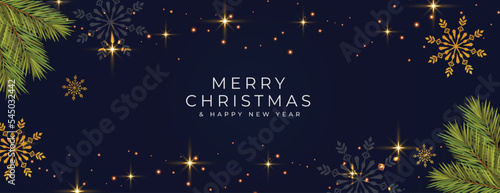 shiny merry christmas decorative wallpaper with green fir