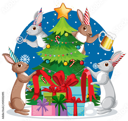 Cute rabbit with gifts for banner design