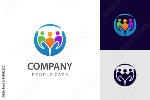 Abstract People Care Logo. Human Icon with Circular Two Hands Symbol for family care, community and care about humanity logo