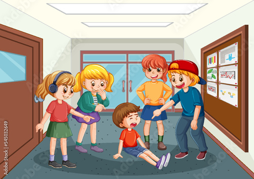 School bullying with student cartoon characters