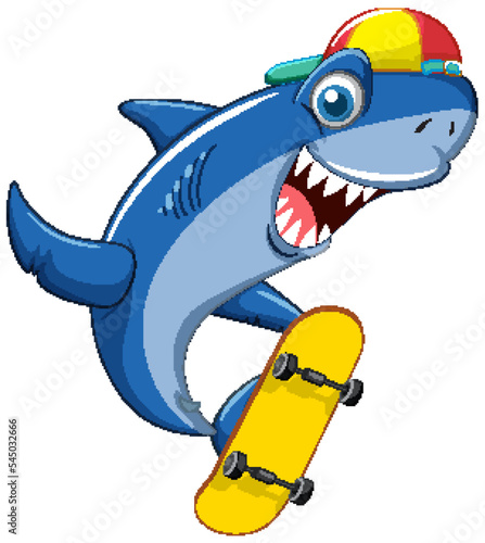 Smiling shark playing skateboard