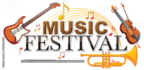 Music Festival text with musical instruments