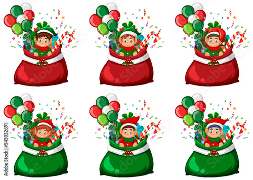 Set of Christmas elves in cartoon style