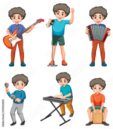 Set of kids playing different musical instrument