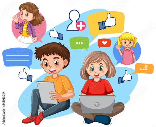 Children using laptop for online learning