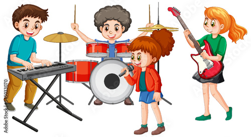 Children playing different musical instruments
