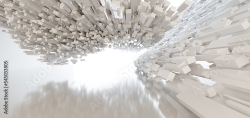 Obraz na płótnie Luxury white abstract architectural minimalistic background. Contemporary showroom. Modern exhibition stand. Empty gallery. Backlight. Polygonal Graphic Design. 3D illustration and rendering. w salonie