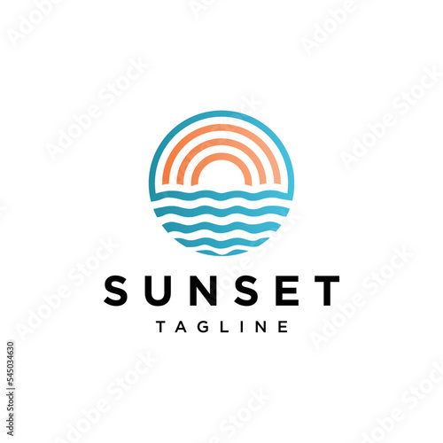 Beach Sun Line art Logo Template inspiration