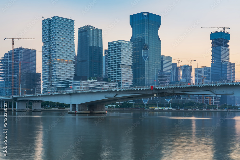 Skyline, bridge and river landscape of modern urban architecture in guangzhou, china Skyline, bridge and river landscape of modern urban architecture in guangzhou, china