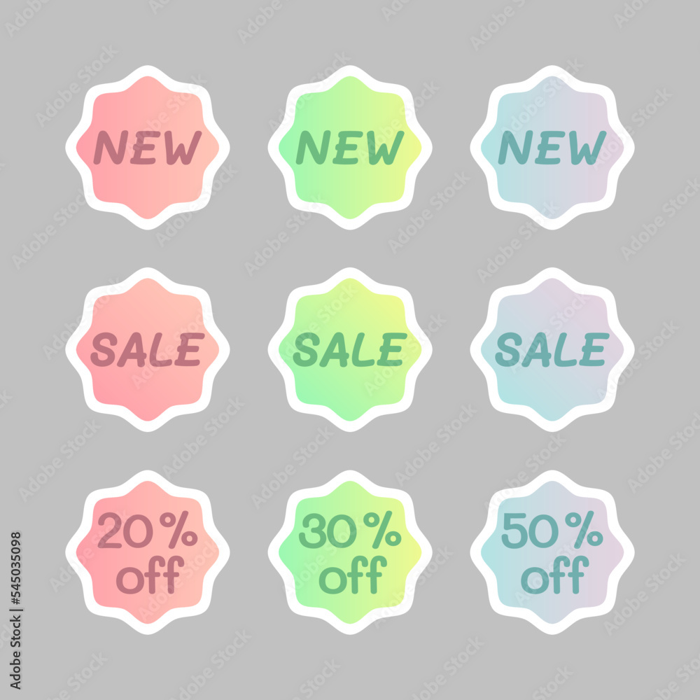 Colorful set of sale sticker, discount lables. Promotional badge, price tags, special offers. Vector illustration. Colorful set of sale sticker, discount lables. Promotional badge, price tags, special offers. Vector illustration.