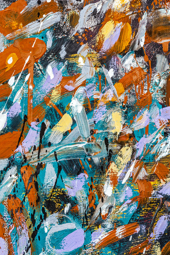 expressive brush strokes of different colors on canvas. abstract painted background.