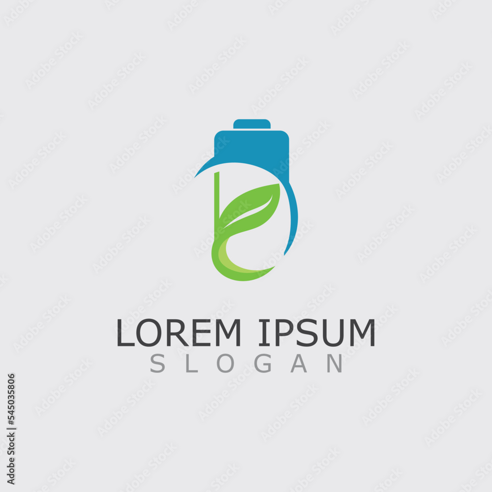 Eco Battery and leaf logo template design illustration vector Eco Battery and leaf logo template design illustration vector