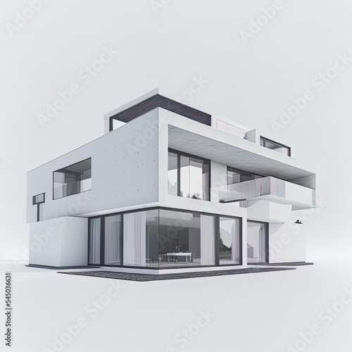 3D illustration, architecture, modern style two storey house, white, gray roof,rendering on isolate background. © 2rogan