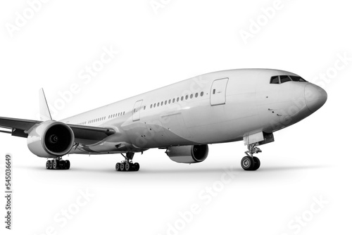 White wide body passenger airliner isolated on transparent background