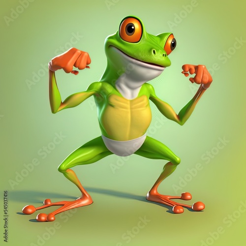 frog cartoon doing a power pose, 3d illustration