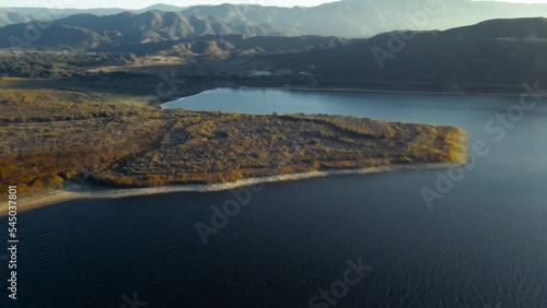 veil lake at sunset drone view photo