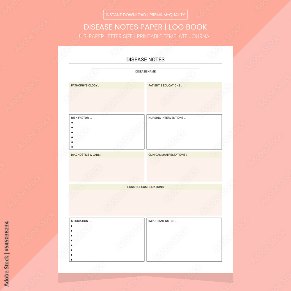 Disease Notes Paper | Disease Notes Printable Template Stock Vector ...
