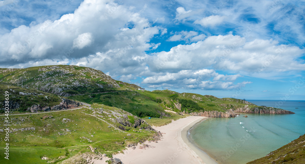 Ceannabeinne Beach and tent camping area in the summer,near Armadale,north coast of mainland Scotland,UK. Ceannabeinne Beach and tent camping area in the summer,near Armadale,north coast of mainland Scotland,UK.