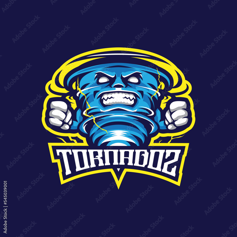 Tornado mascot logo design with modern illustration concept style for badge, emblem and t shirt printing. Angry tornado illustration for sport and esport team.