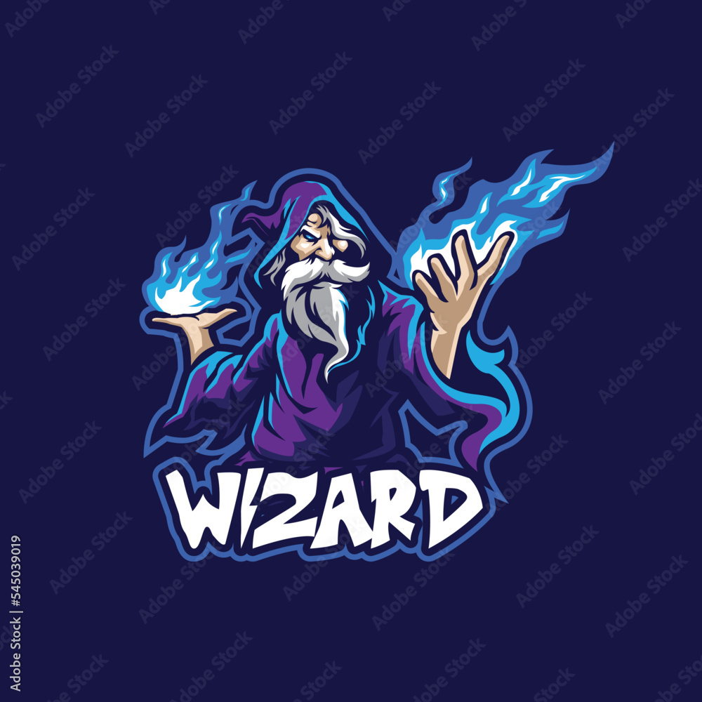 Wizard mascot logo design with modern illustration concept style for badge, emblem and t shirt printing. Angry wizard illustration for sport and esport team.