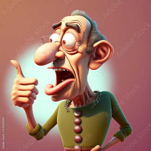 cartoon ugly man pointing with speech bubble
