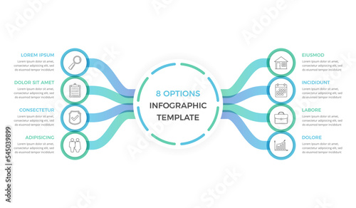Infographic template with 8 options with text and icons