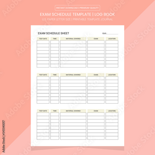 Exam Schedule Template | Exam Notes Printable Template
