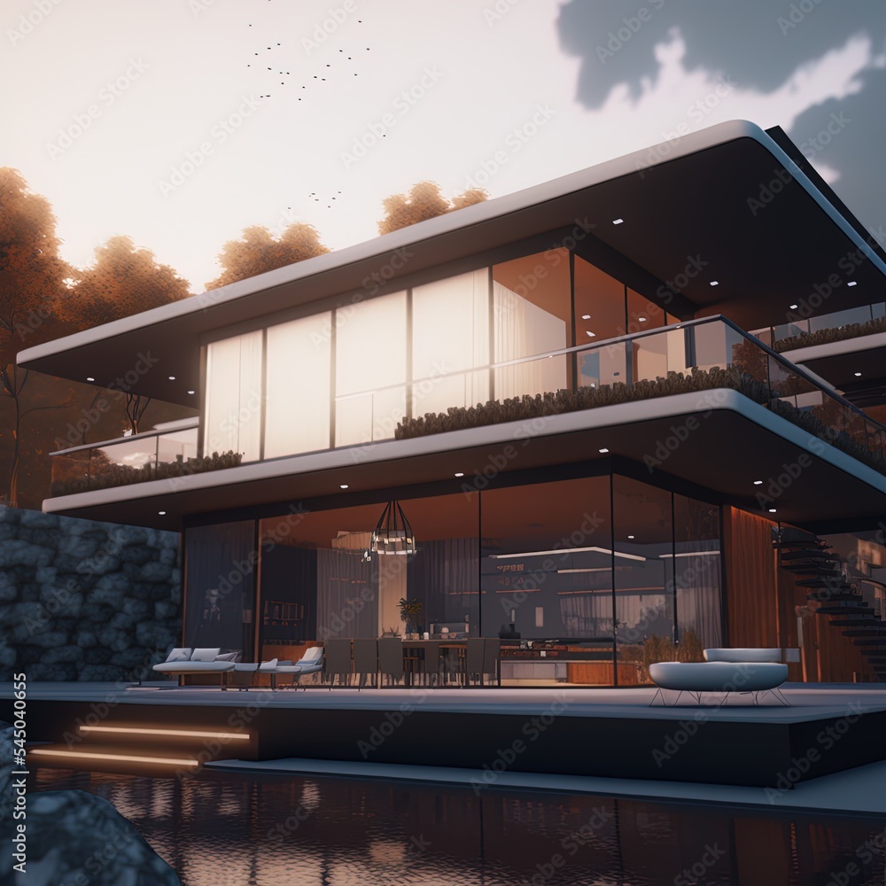 3d rendering of a modern cubic villa