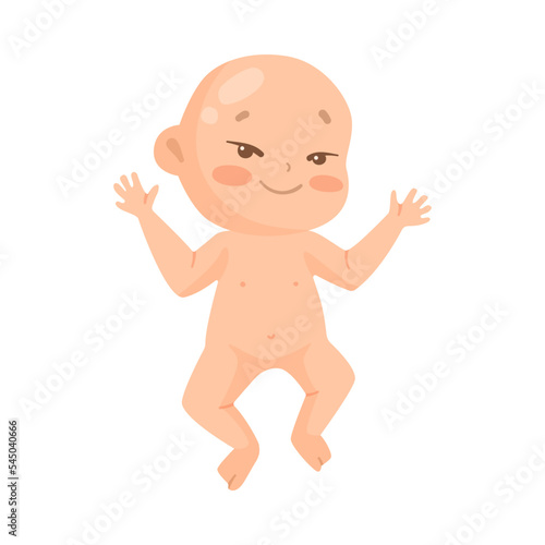Cute newborn baby after bathing cartoon illustration. Happy infant without clothes isolated on white background. Childhood, development, expression concept.