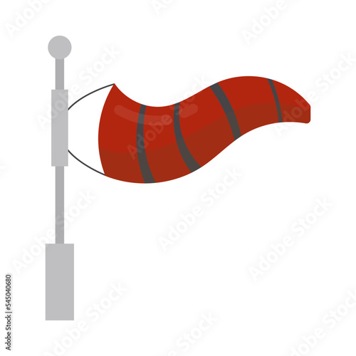 Red and green windsock cartoon illustration. Striped air sleeve or cone for indicating wind direction and velocity or speed on white background. Weather, meteorology, indicator, warning concept